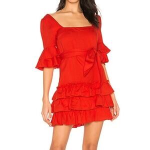 Majorelle Red Olin Mini Linen Blend Ruffle Dress Size XL